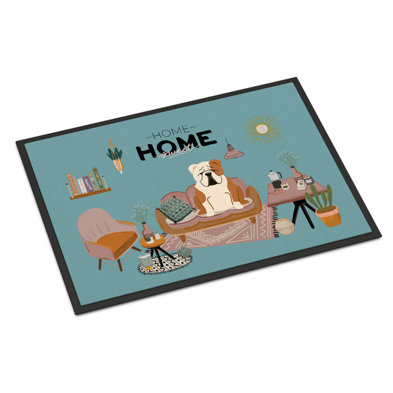 Tapis d'entrée antidérapant Guerline L 27 po x l 18 po, Bouledogue anglais fauve et blanc