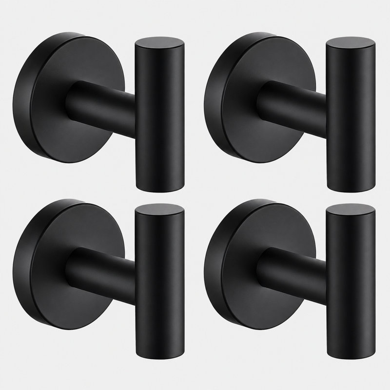 Wall Mounted Towel Hooks Bathroom Towel Hooks, Matte Black, 4