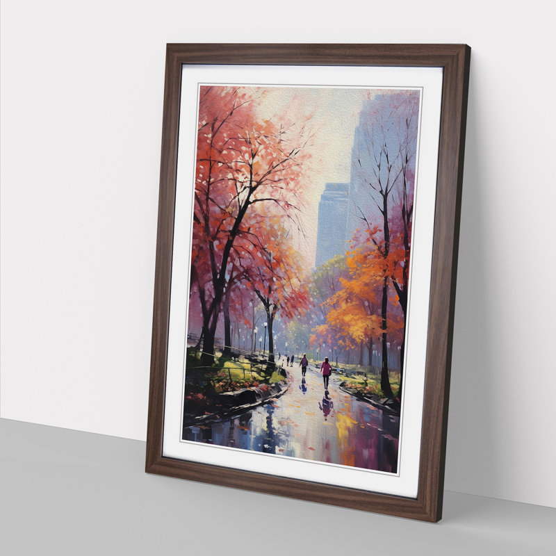 Central Park Realism No.2 - Single Picture Frame Print on Wood, Walnut Framed, 46cm H x 34cm W x 2cm D