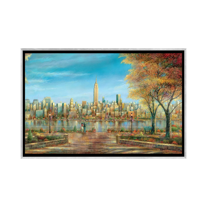 Vue de New York par Ruane Manning - reproduction d'art, Toile avec cadre argenté, Aucun mat, H 60 po x l 40po x P 1,5 po