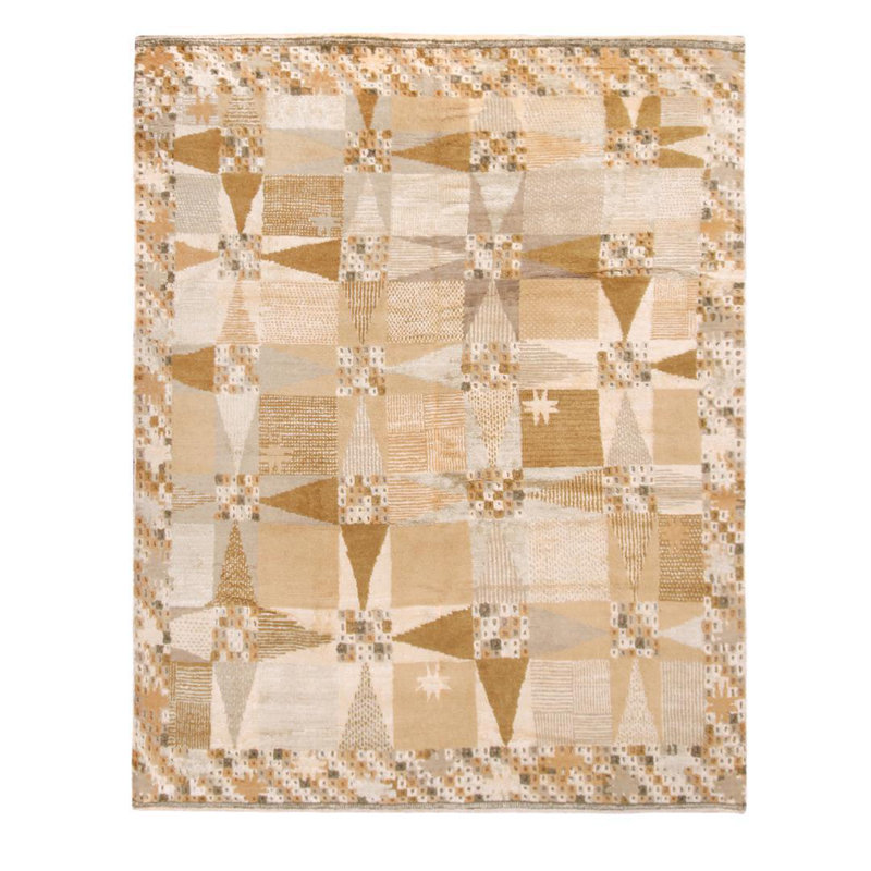 Rug & Kilim’S Scandinavian-Inspired Geometric Beige Cream Wool Pile Rug, Rectangle 8' x 10'