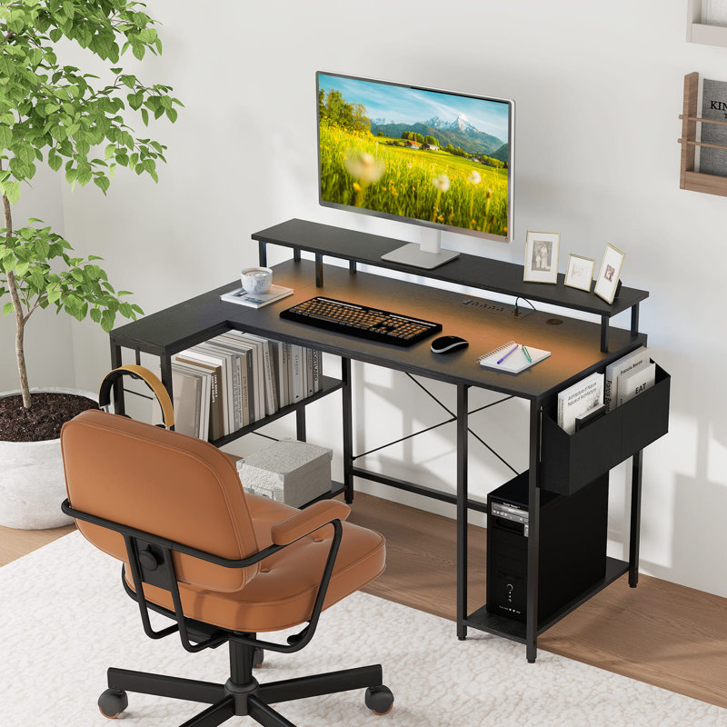 Coatbridge Modular L-Shaped Steel Computer Desk, Black