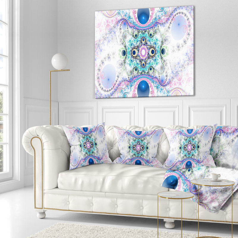 Motif de fractale bleue Cryptical - coussin imprimé abstrait, 18 po x 18 po, Coussin décoratif