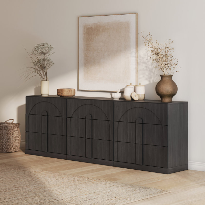 Set of 3 Sideboard Cabinet with 3 Drawers, Ebony, Ebony