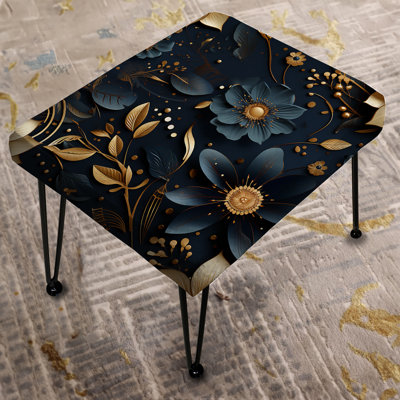 Midnight Blue Charm Gold And Black - Glam Rectangle Ottoman