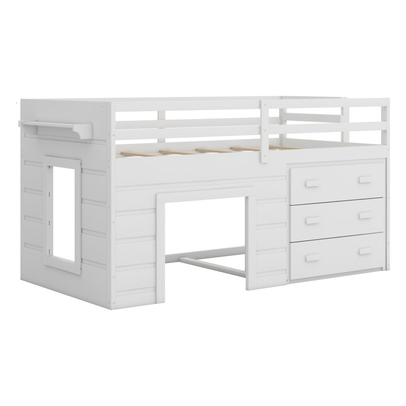 Lit mezzanine avec tiroirs et tablette, Blanc