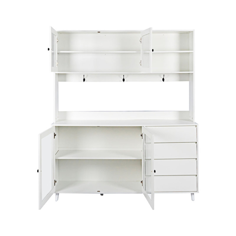 Freestanding Kitchen Hutch Cabinet with Multiple Storage Options, White
