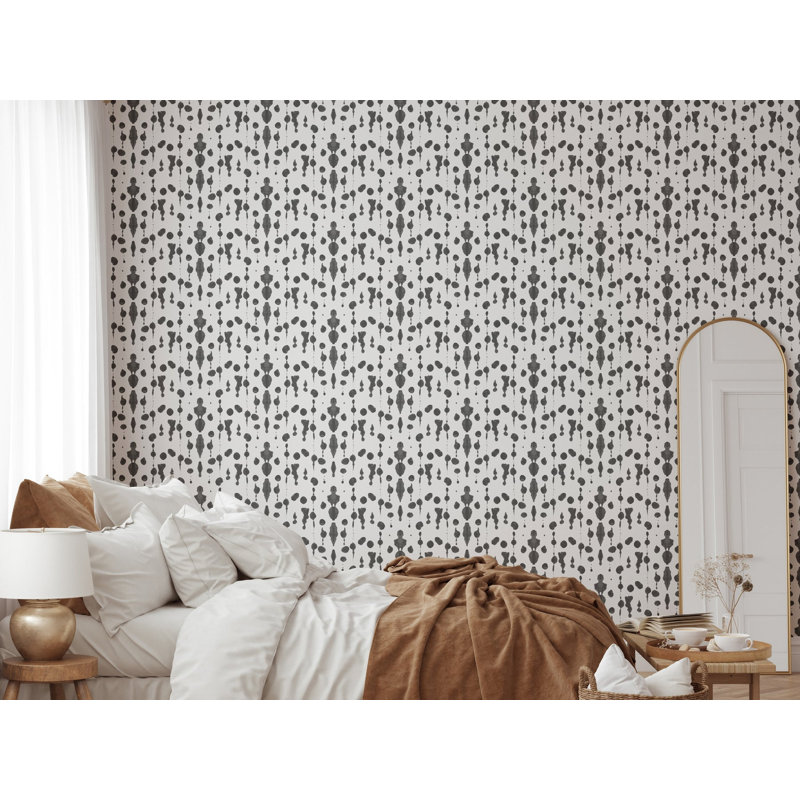 Boho Rain 10' L x 24" W Wallpaper Roll, Black, Non-pasted, Faux Grasscloth