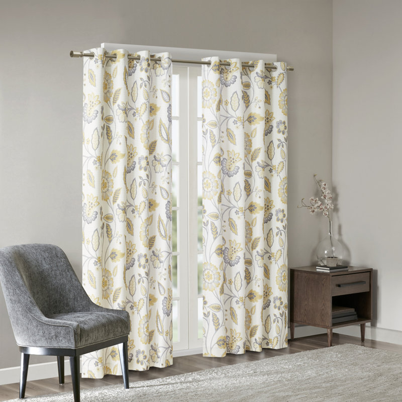 Polyester Printed Room Darkening Single Curtain Panel, 50" W x 95" L, Yellow