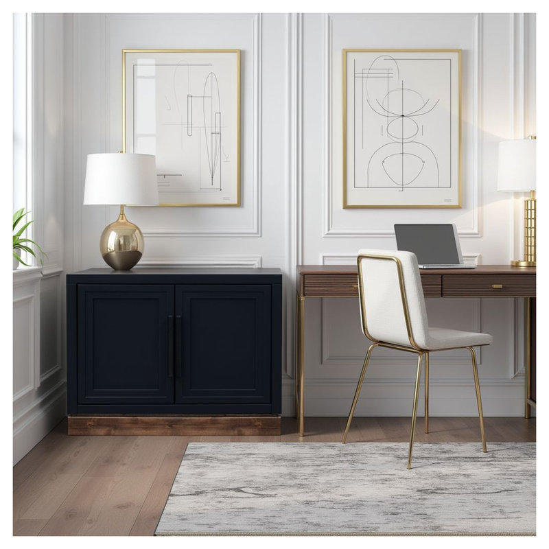 Armoire de rangement modulaire noire à 2 portes 31 "avec base en bois Nora
