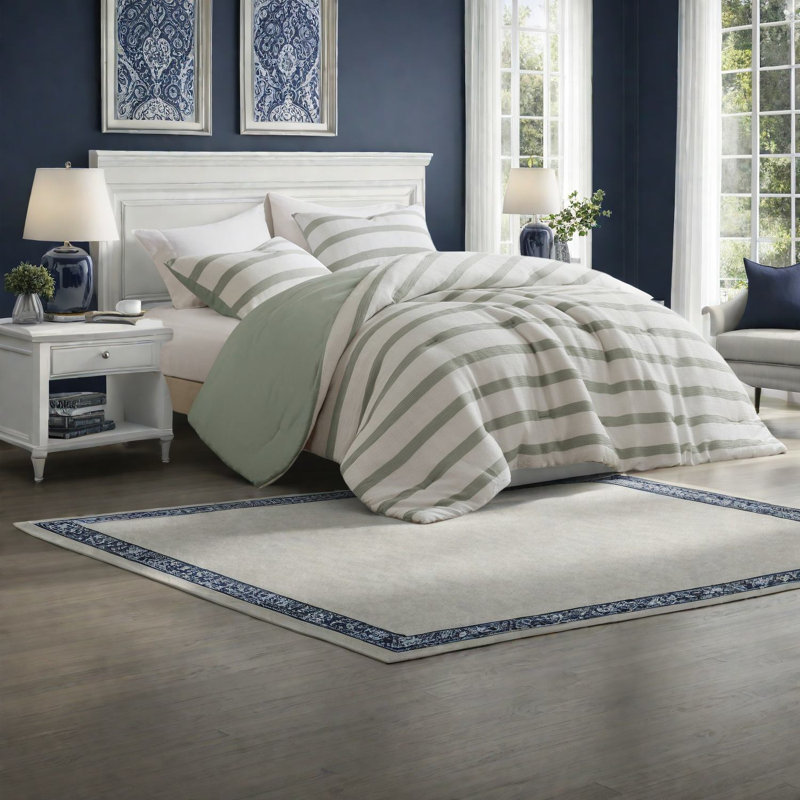 Ensemble de literie moderne teint en fil, double / grand, vert sauge, design minimaliste