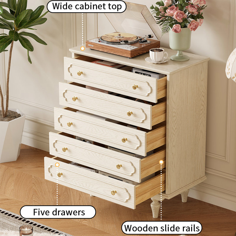 Sturdy Solid Wood 5-drawer Storage Cabinet