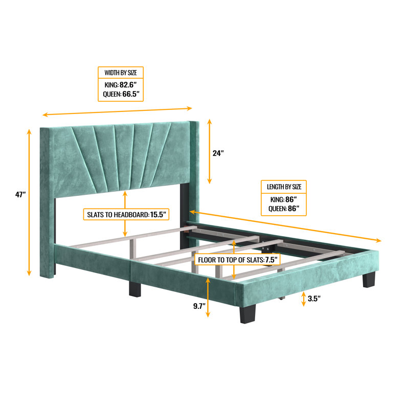 Valencia Velvet Upholstered Platform Bed Frame with Adjustable Height Headboard , Requires Box Spring-Boyd Sleep, Aqua, Queen