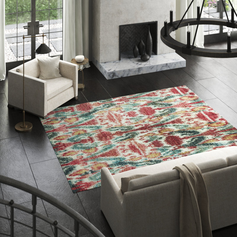 Hand-Knotted High-Quality Red and Green Area Rug
