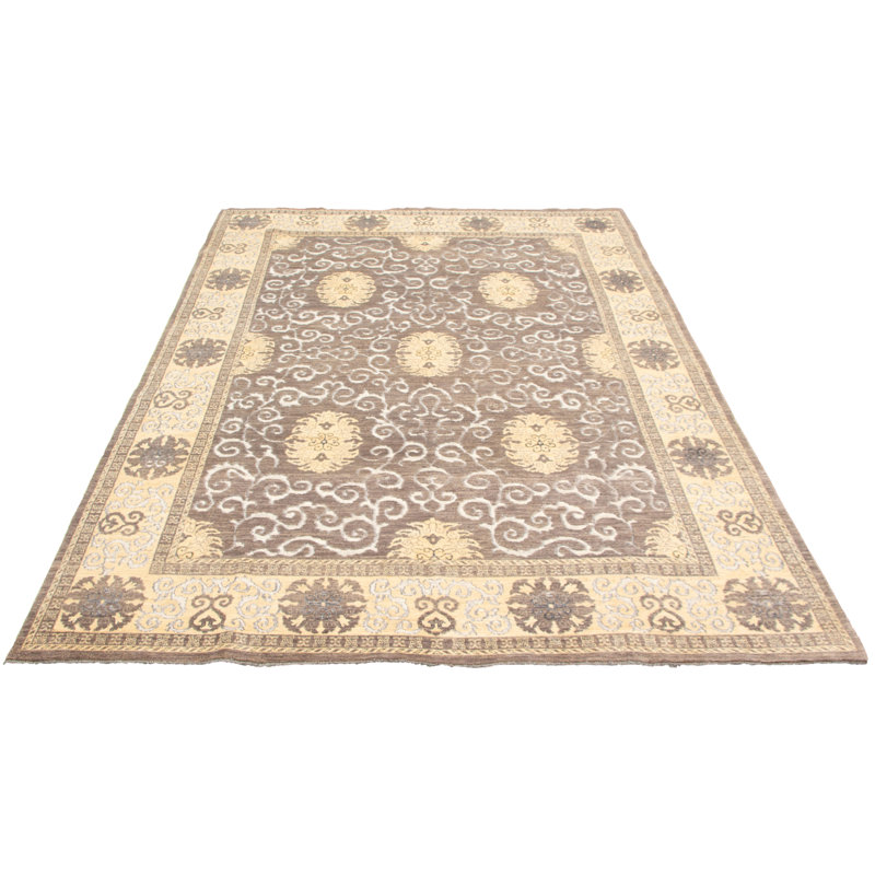 Tapis de zone en laine 9 pi x 12 pi 3 po main-of-kind-noué la 2010 ushak Albano