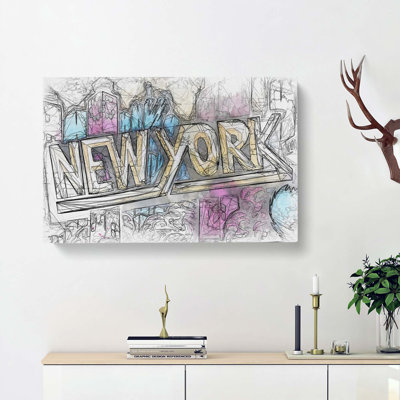 New York City Graffiti in Abstract - Wrapped Canvas Drawing - Wrapped Canvas