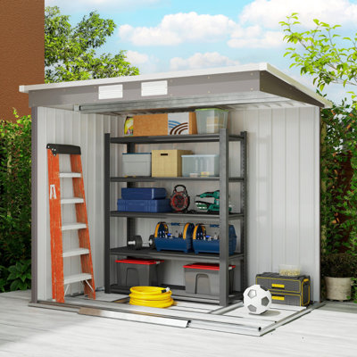 Outsunny 7 x 4ft Galvanised Steel Garden Shed, with Foundation Kit - Grey