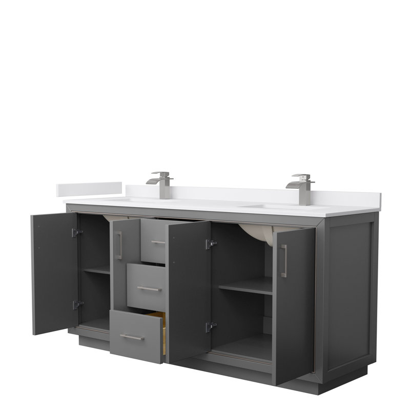 Icon 72" Double Bathroom Vanity Set, Dark Gray, Brushed Nickel, White