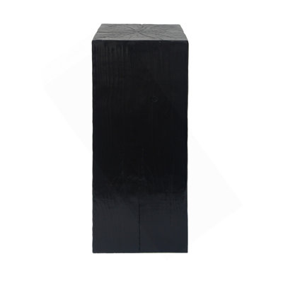Wood-Look Square-Column MGO End Table,  H33.75",Wood-Like Distressed Finish, Mix With Different Heights, Indoor Outdoor Use,Black Color