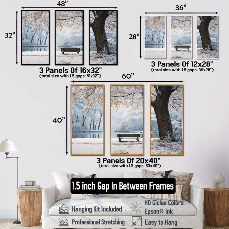 Art mural en toile «Snowy Park Floral Canopy II - Forest», Cadre flottant noir, H 28 po x l 36 po x P 1 po