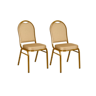 Patterned Fabric, Gold Steel Frame, Dome Back Banquet Chair, 2 Chair Bundle By Chivari