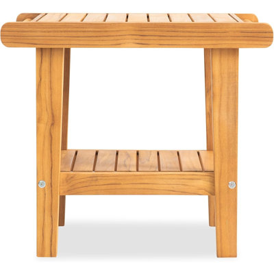 Teak Shower Bench with Storage Shelf, Waterproof Wooden Bath Stool