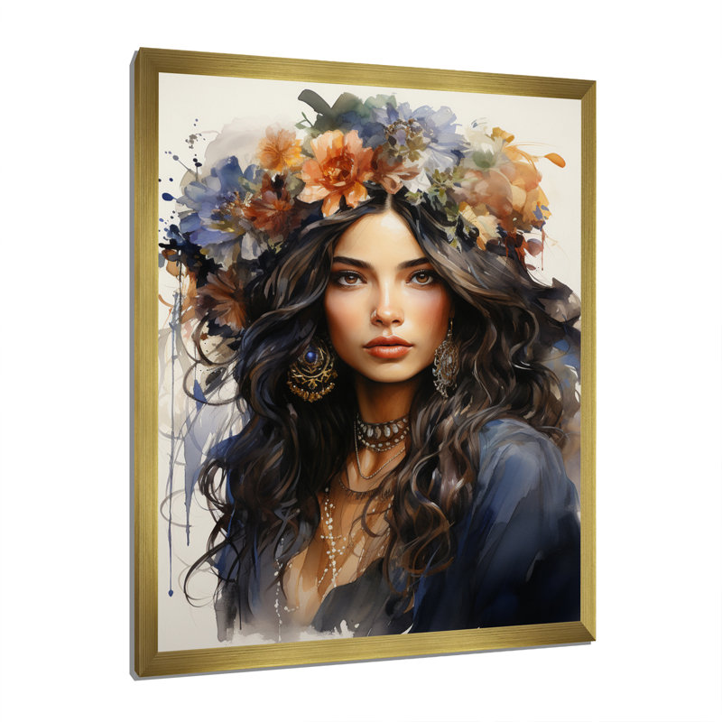 «Trevonn Boho Latina Bohemian Queen», reproduction sur toile, H 20 po x l 12 po x P 1 po, Encadrement doré