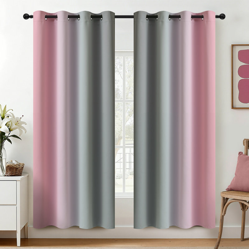 Rideaux isolants thermiques roses et gris, fenêtre à œillets dégradés 2 panneaux, Rose / Gris, L 52 po x L 72 po
