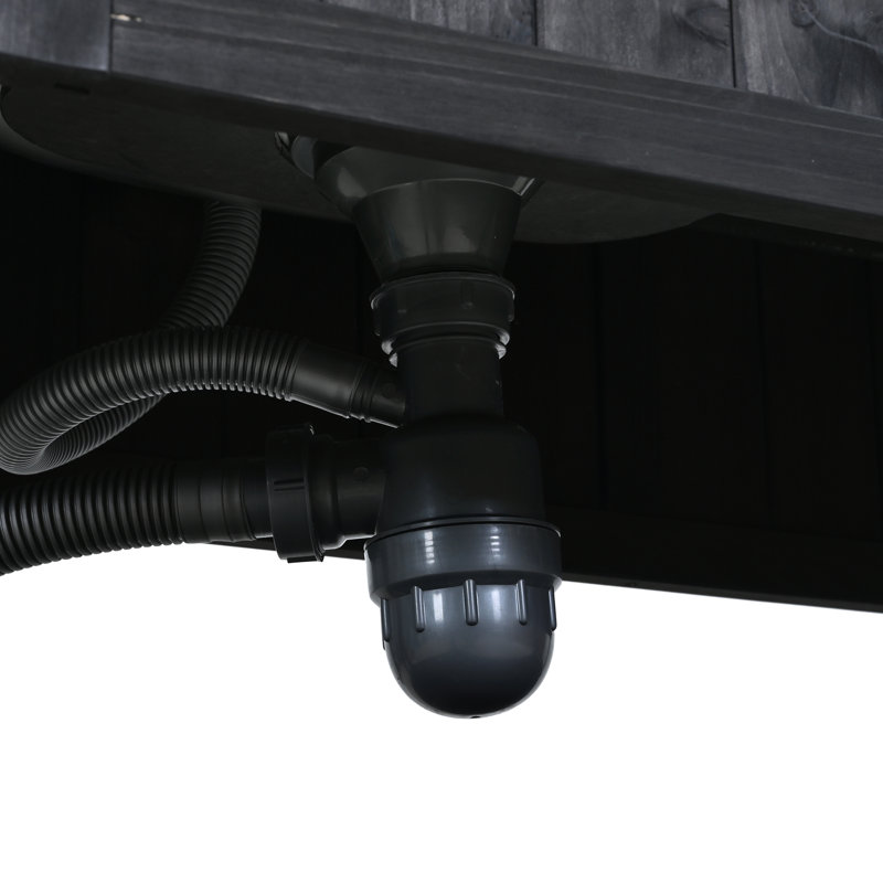 Banc de rempotage extérieur roulant avec rangement, chariot de cuisine avec plateau en acier inoxydable et évier, Noir