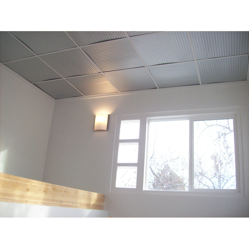 Carreau de plafond suspendu en étain 2 pi x 2 pi Colorado, Argent