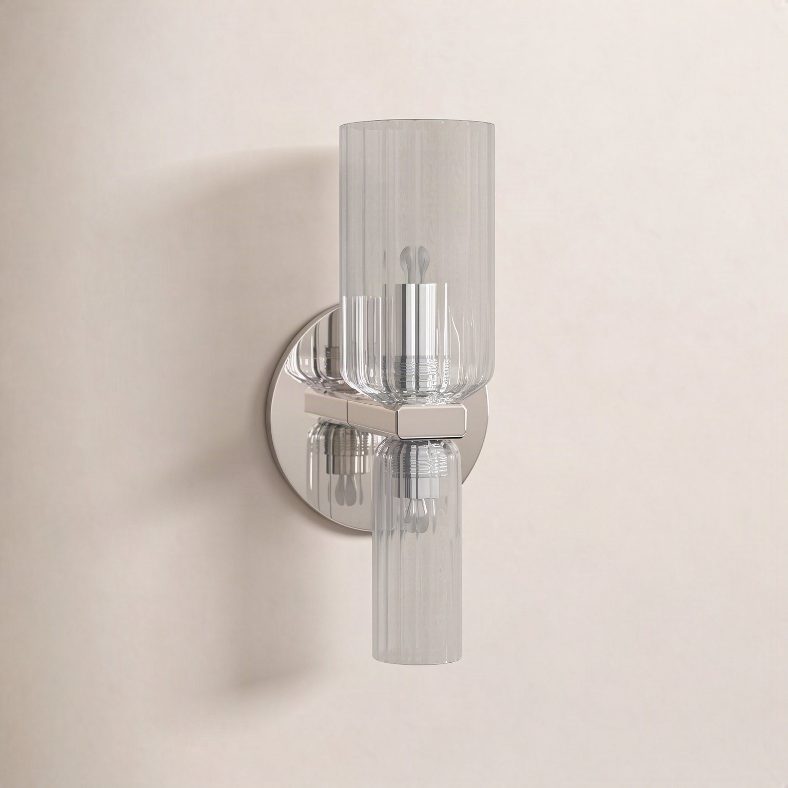 2 Light Glass Dimmable Candle Wall Light, Polished Nickel