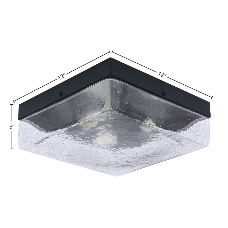 Plafonnier encastré 12 po, 3 ampoules, illustré avec verre, Clair, Noir mat