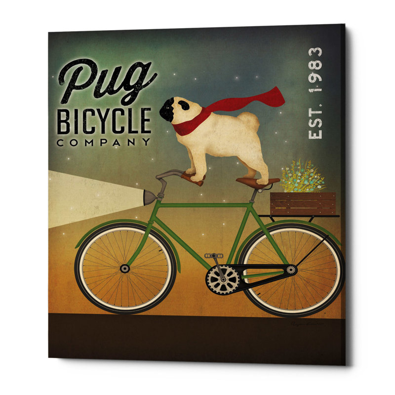 «Pug on a Bike» par Ryan Fowler - impression sur toile tendue
