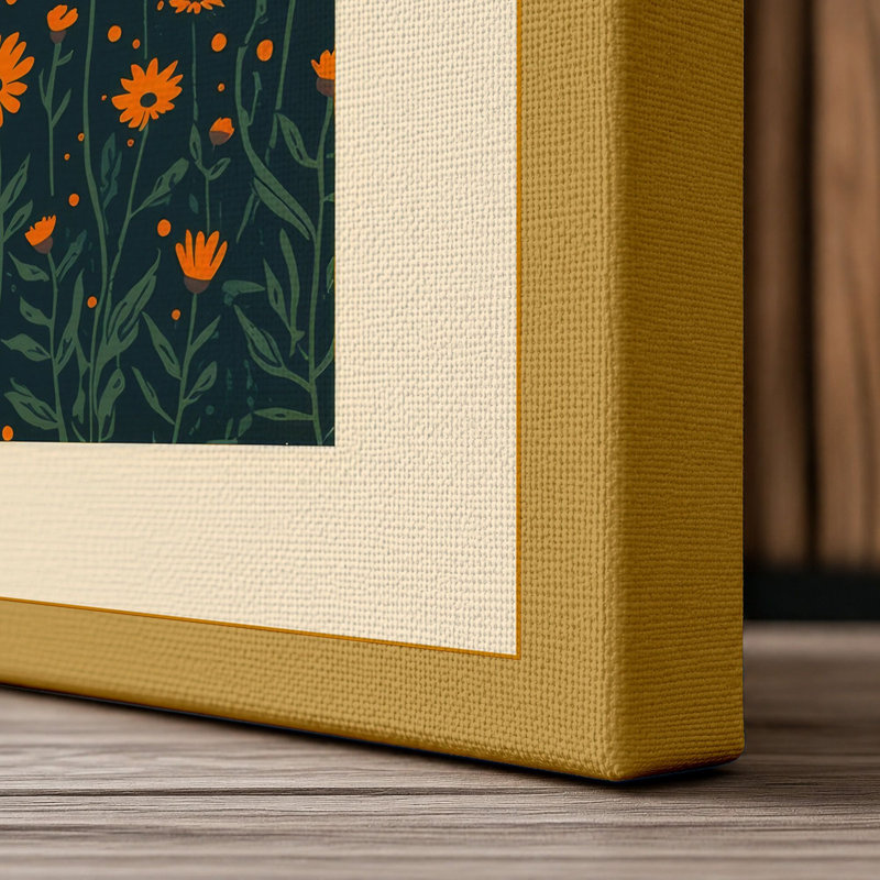 Golden Sun Over Wildflowers Botanical - Wrapped Canvas, 24x16 - 61.0 x 40.6 cm, Ochre Border