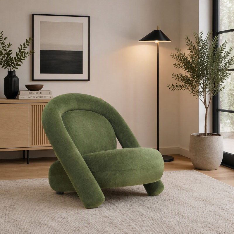 Fauteuil club décoratif en velours au design mince, à la texture moelleuse et à l'assemblage rapide, Velours vert foncé
