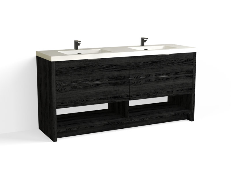 Vue 72" W Freestanding Double Bathroom Vanity, Charred, Matte Black, Matte White/Single