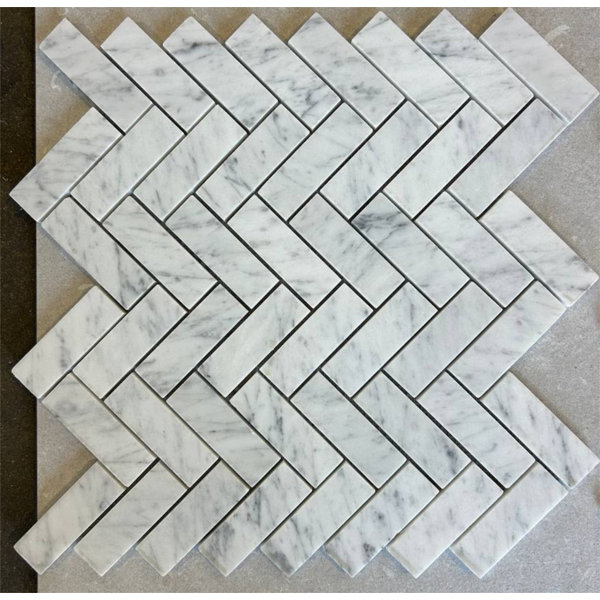 Carrara 1x3 Herringbone Polished Marble Mosaic Tile