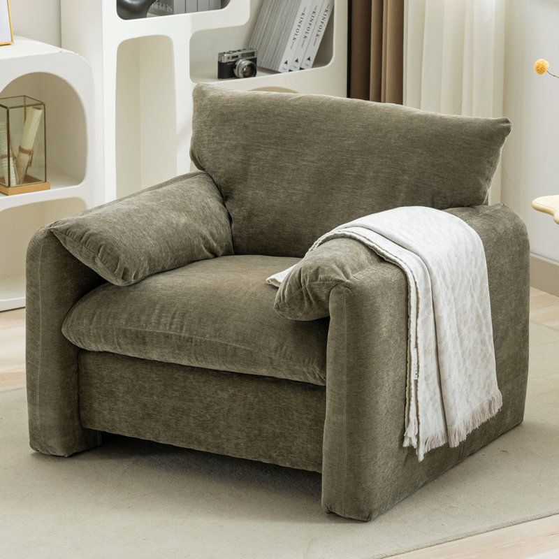 37.5" Wide Upholstered Accent Armchair, Green Chenille