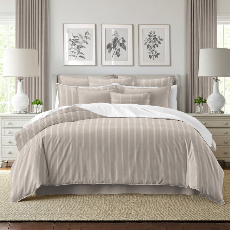 Shay Broad Ticking Stripe Natural Cotton Coverlet Set  8 Piece, California King Coverlet + 7 Additional Pieces