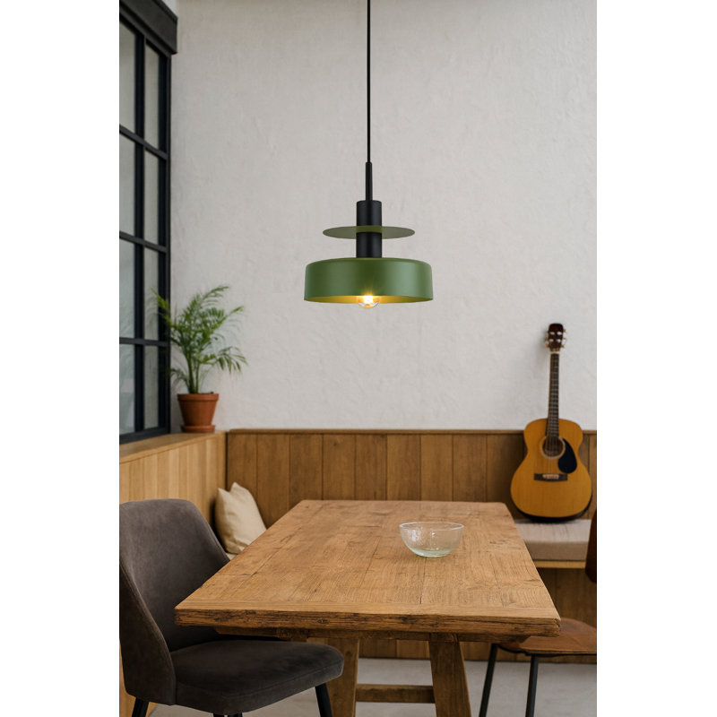 1 - Light Matte Black Drum Pendant, Khaki/Black