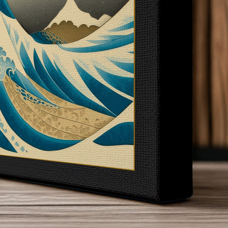 Great Wave at Dawn Japandi - Wrapped Canvas, 24x16 - 61.0 x 40.6 cm, Black Border