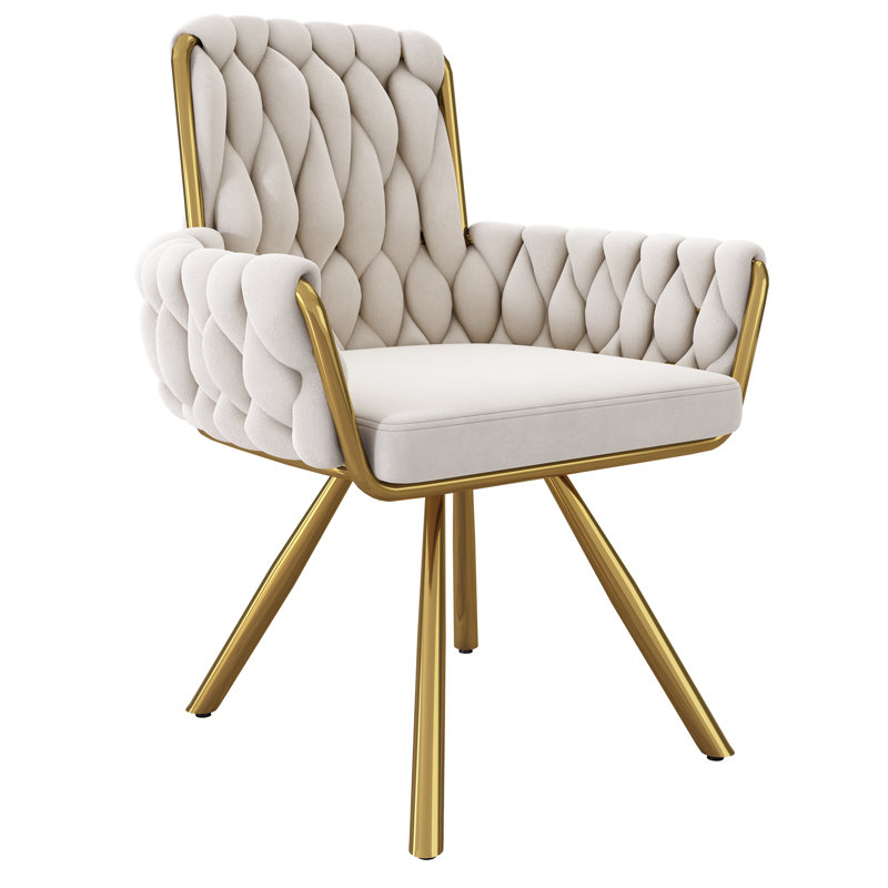 Avakate 46cm H Velvet Upholstered Metal Armchair, Beige, 2
