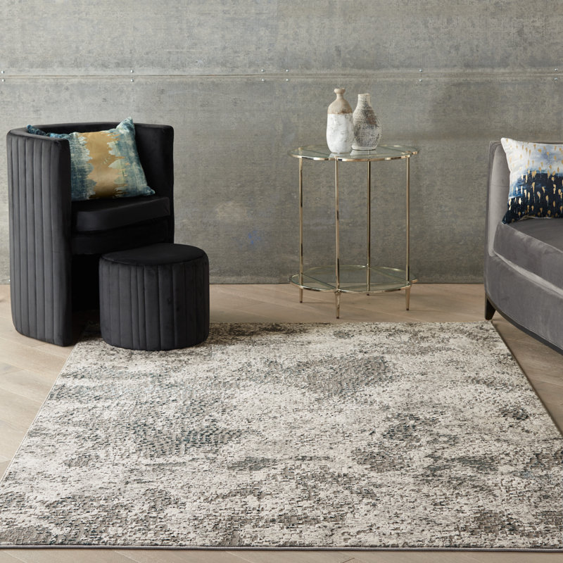 Abstract Area Rug in Gray, Rectangle 4' x 6'