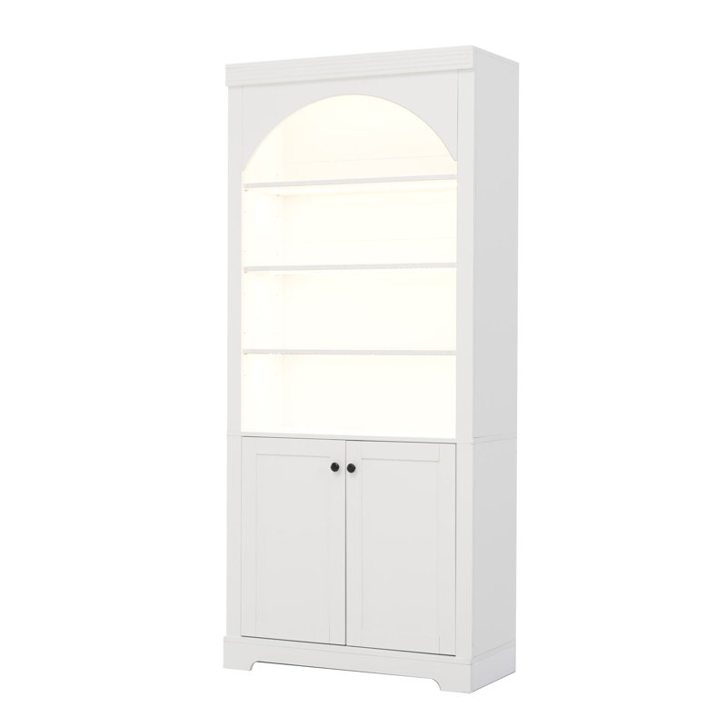 Armoire de cuisine 70,8 po avec portes en rotin et tablette réglable ouverte, White
