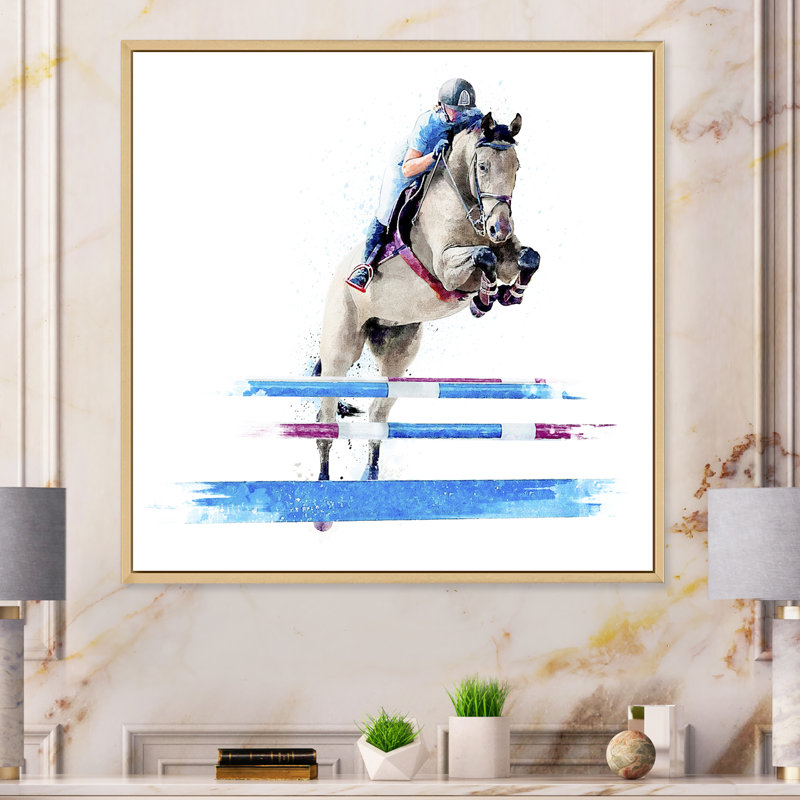 Reproduction d'art sur toile Jockey, H 36 po x l 36 po x P 1,5 po, Cadre flottant brun