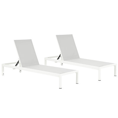 Outdoor Lounge Chairs Of 2 - Aluminum, Treated, 400Lbs Capacity, Adjustable For Pool Patio Beach Yard 2Pcs Chaise All Weather Use,