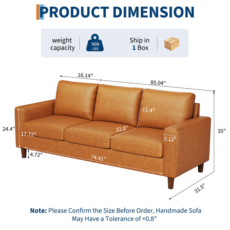 Canapé Pu, 35" H x 85.04" W x 31.5" D