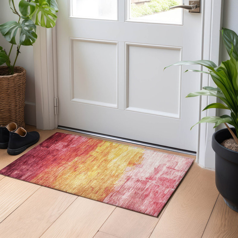 Machine Washable Indoor/Outdoor Claudian ACN1465 Blush Rug, Rectangle 1'8" x 2'6"