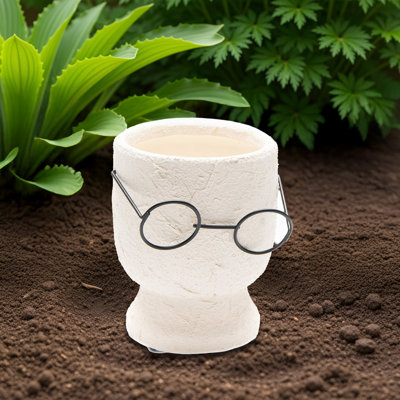 4" Textured Stone Face Planter With Glasses