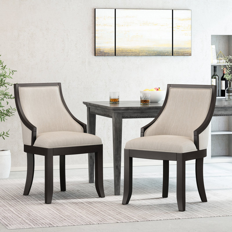  Chaises de salle à manger rembourrées avec structure en bois et dossier haut courbé, ensemble de 2, Beige